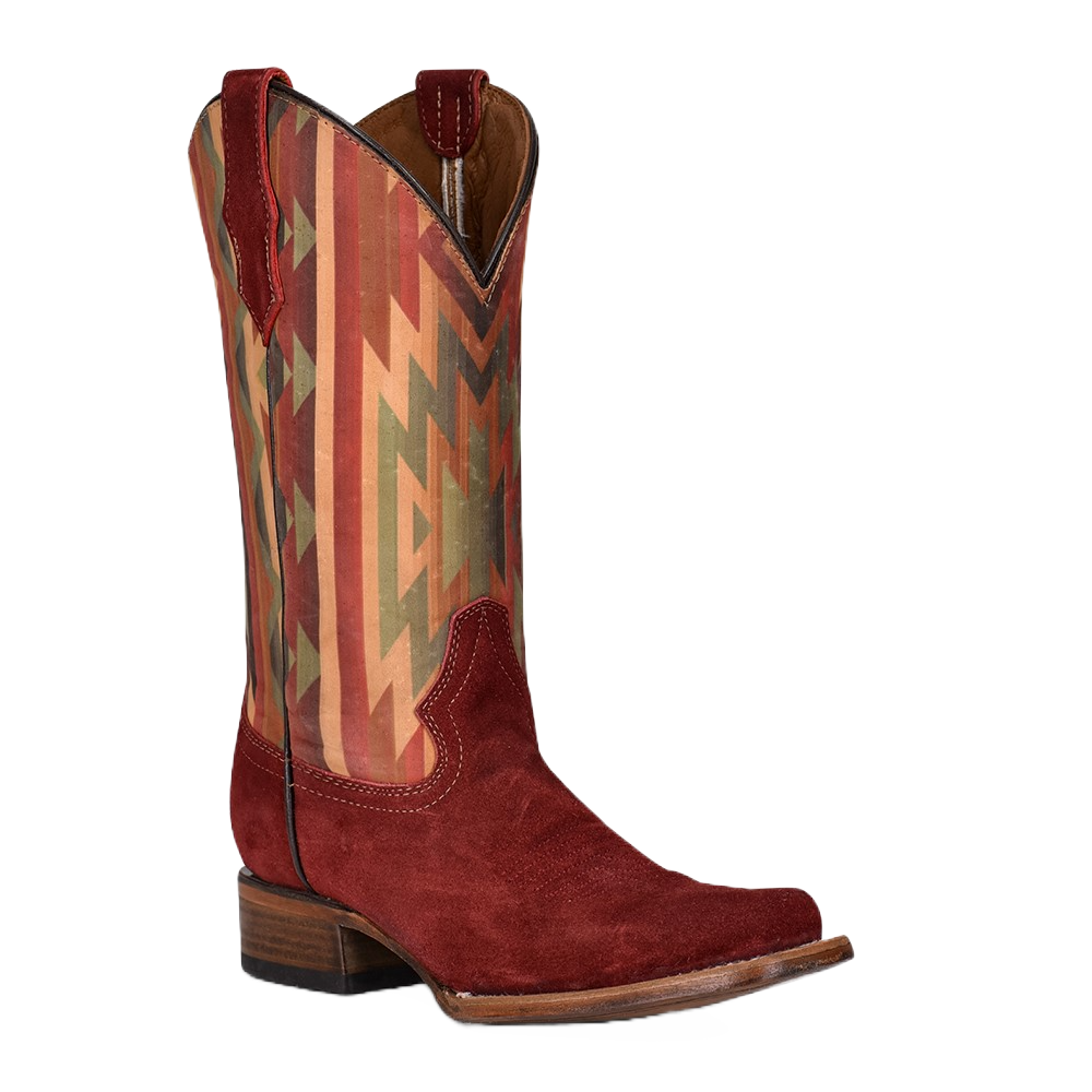 Circle G by Corral Ladies Aztec Embroidery Square Toe Wine Boots L5725