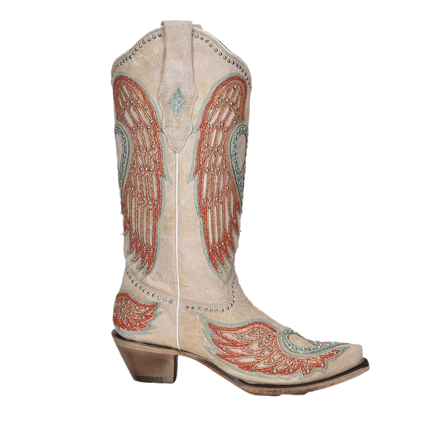 Corral Ladies Studded Bone Heart & Wings Overlay Western Boots A4236
