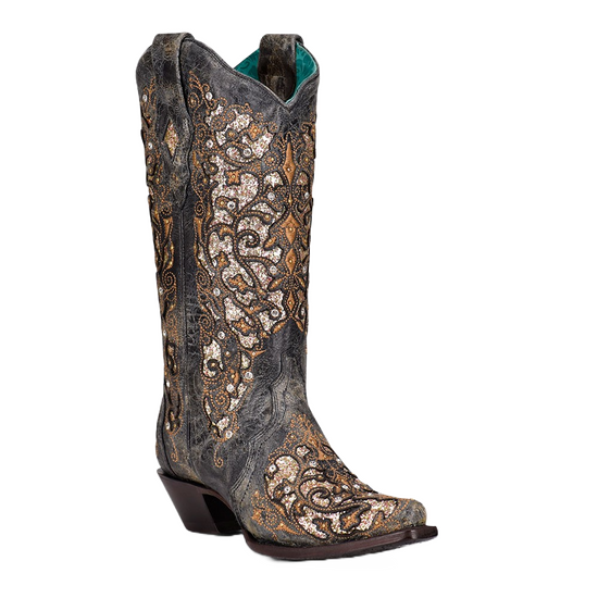 Corral Ladies Studs & Crystals with Black Inlay Boots A4231