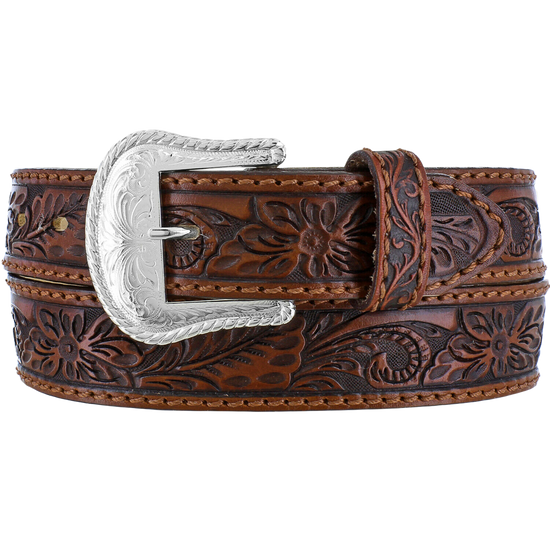 Load image into Gallery viewer, Tony Lama Men&amp;#39;s Brown Floral Hand Tolled Belt C40065
