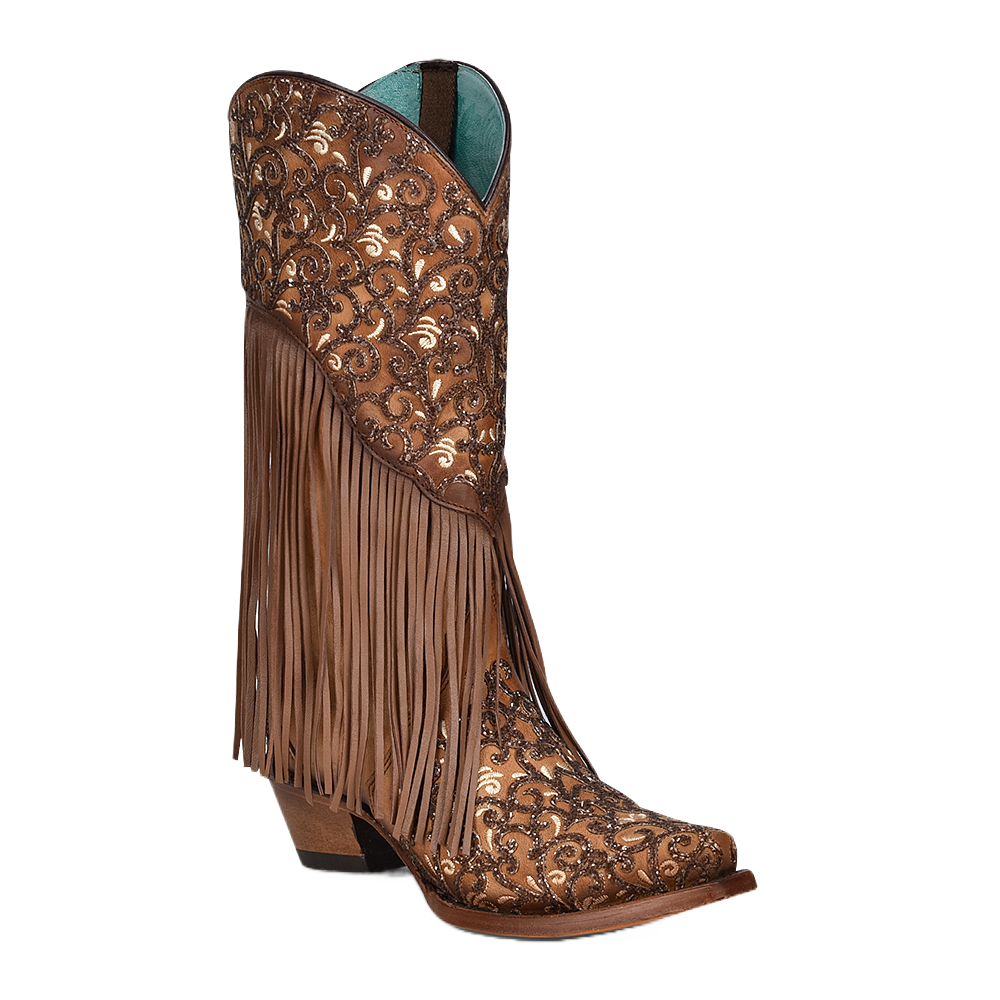 Corral Ladies Honey Lamb Overlay Fringes Western Boots C3876