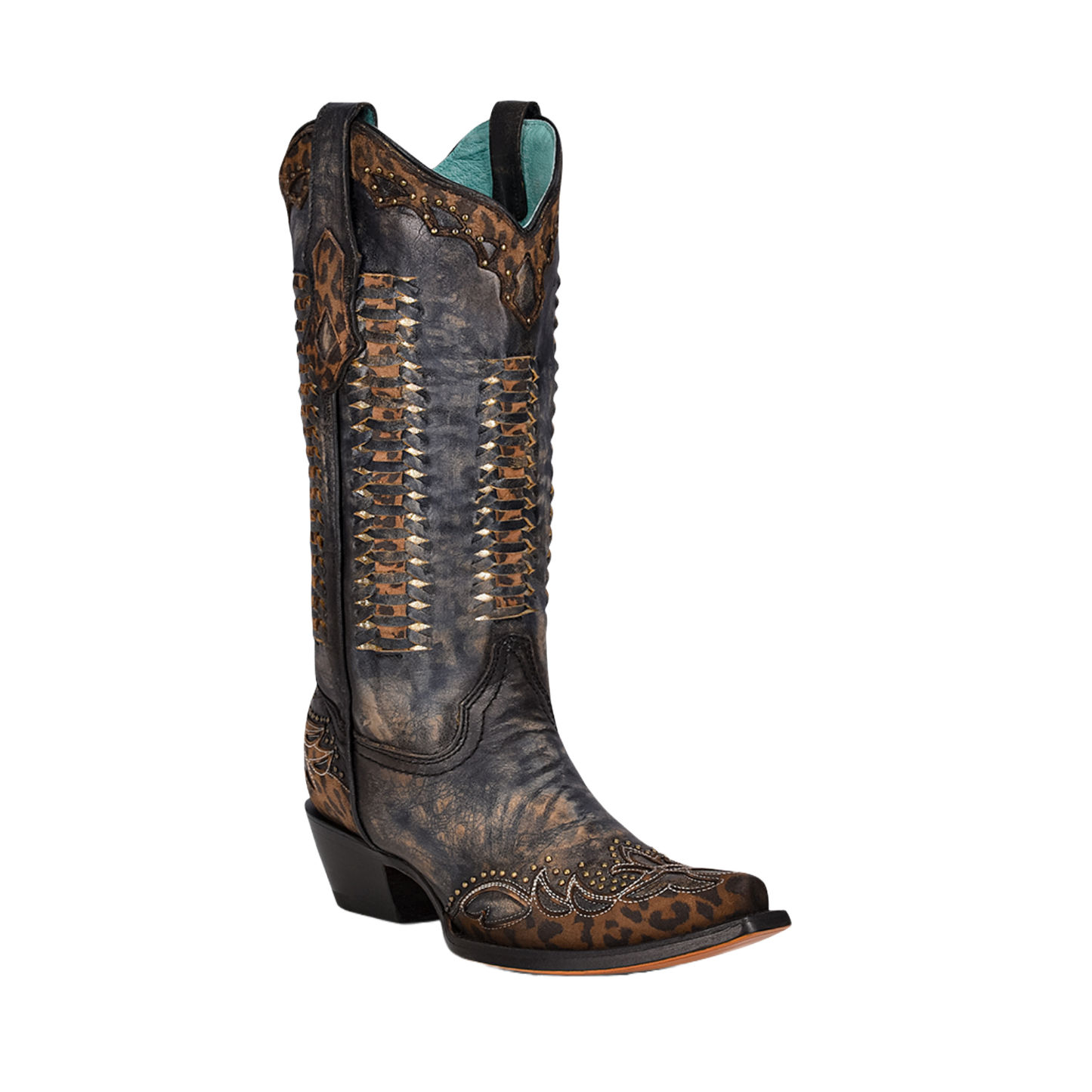 Corral® Ladies Black Leopard Print Overlay Studded Boots C3881