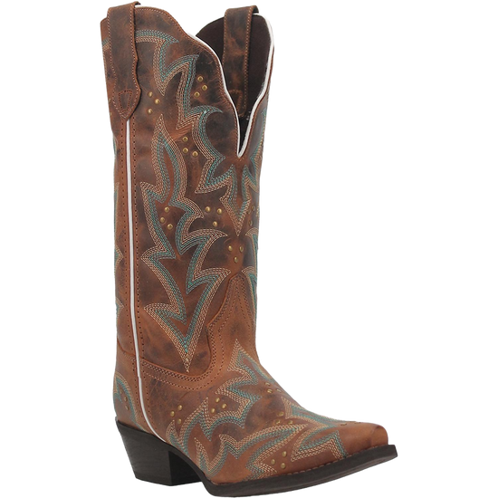 Laredo Ladies Adrian Snip Toe Honey Studded Western Boots 52412