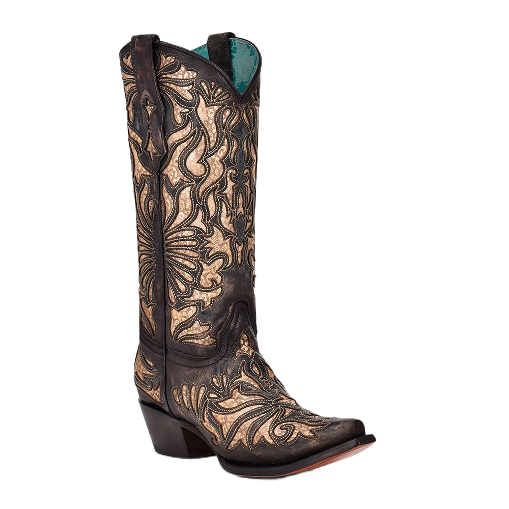 Corral Ladies Embroidery with Black & Gold Inlay Western Boots C3814