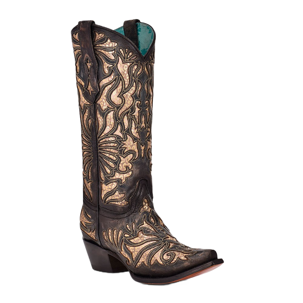 Corral Ladies Embroidery with Black Gold Inlay Western Boots C3814