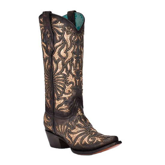 Corral Ladies Embroidery with Black & Gold Inlay Western Boots C3814