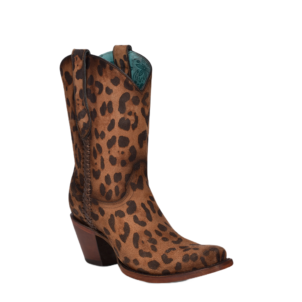 Corral Ladies Leopard Print & Woven Ankle Brown Western Boots A4245