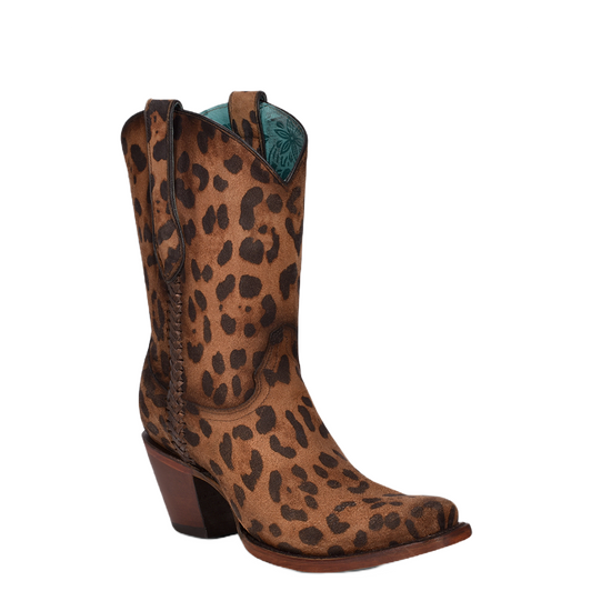 Corral Ladies Leopard Print & Woven Ankle Brown Western Boots A4245