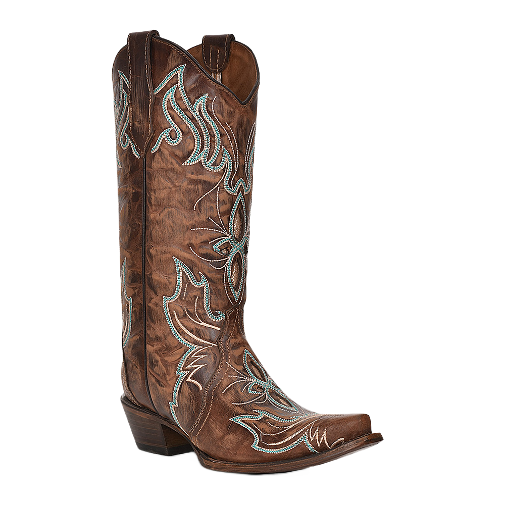 Circle G by Corral Ladies Brown Inlay & Turquoise Embroidered Western Boots L5961