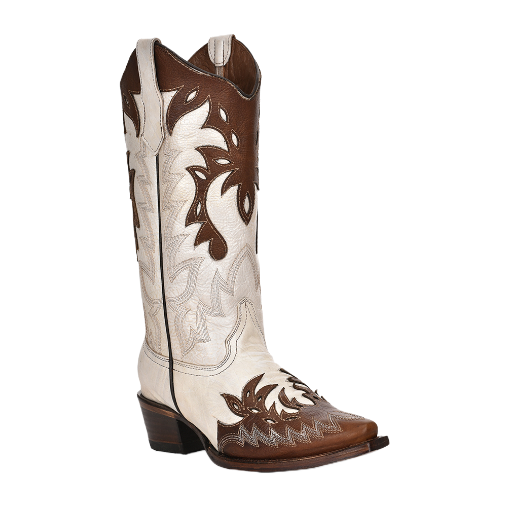 Circle G by Corral Ladies Pearl & Cognac Overlay Snip Toe Boots L6032