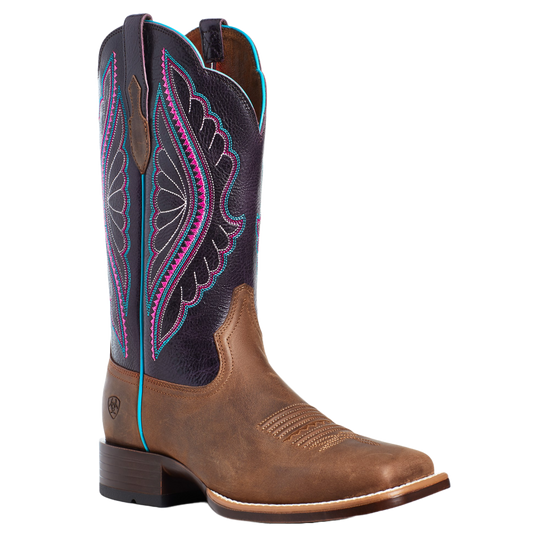 Ariat Ladies Primetime Embroidered Brown & Purple Western Boots 10035936