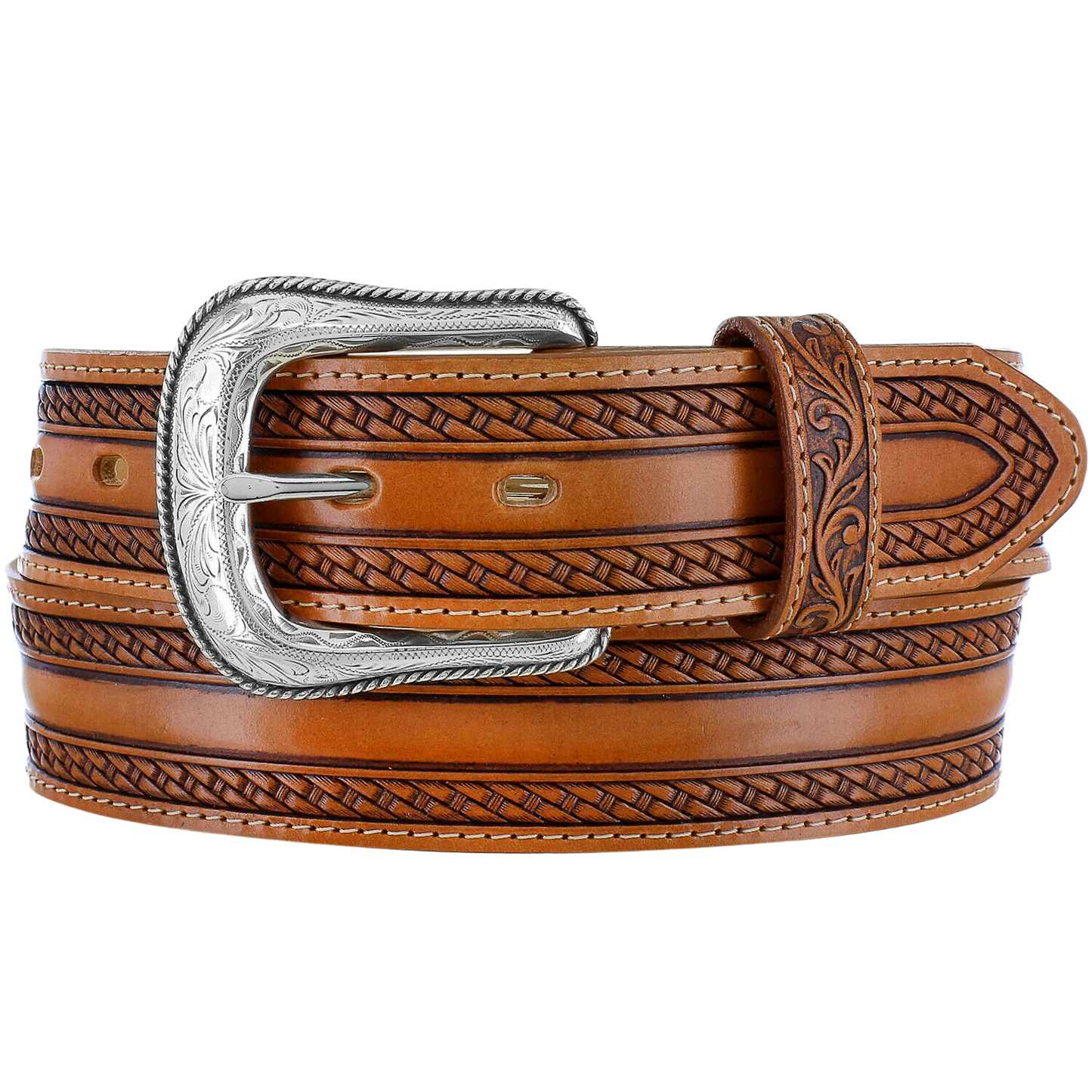 Tony Lama Men's The Wild Bill Brown  Basket Weave Belt C42515