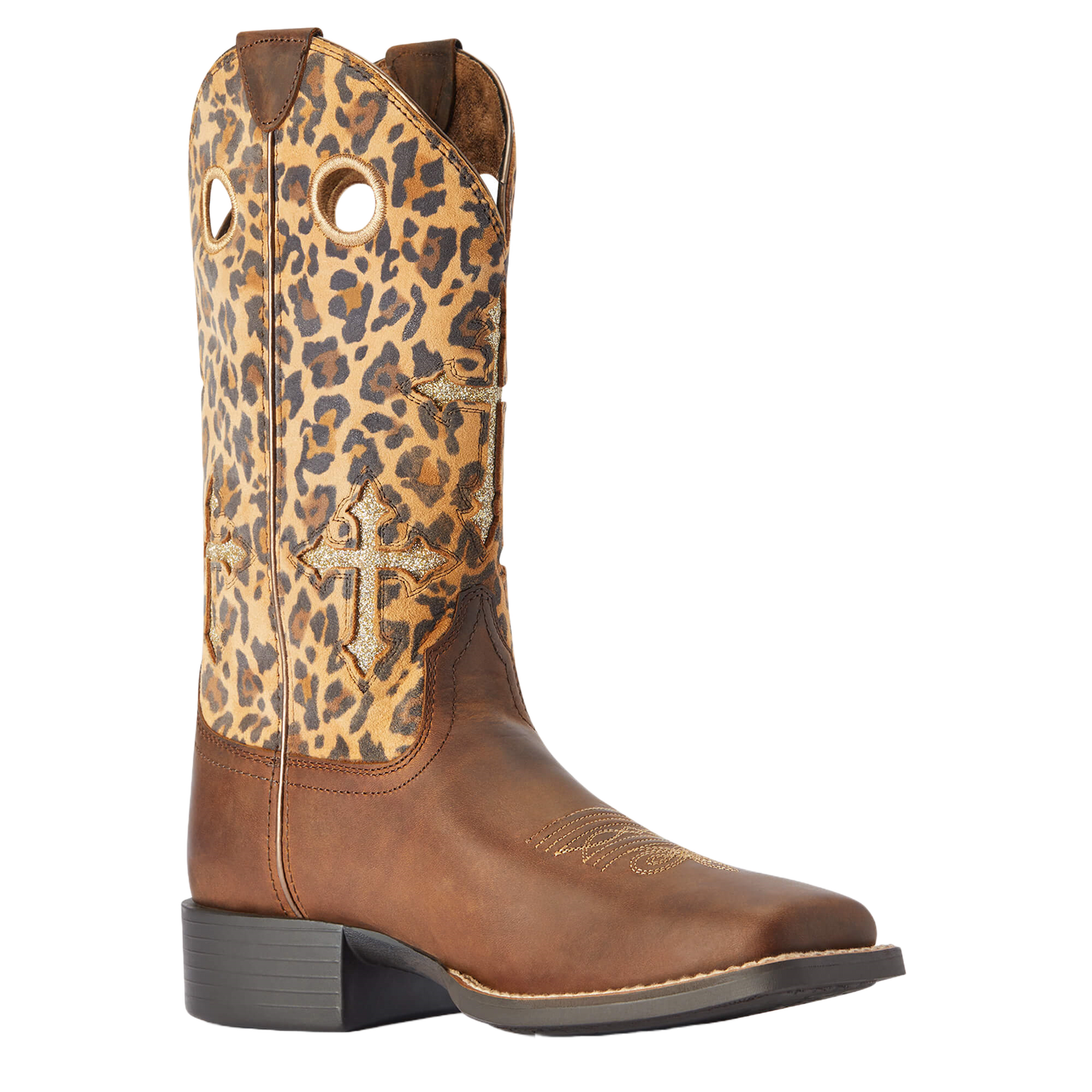 Ariat® Ladies Round Up Crossroads Brown Leopard Western Boots 10042384