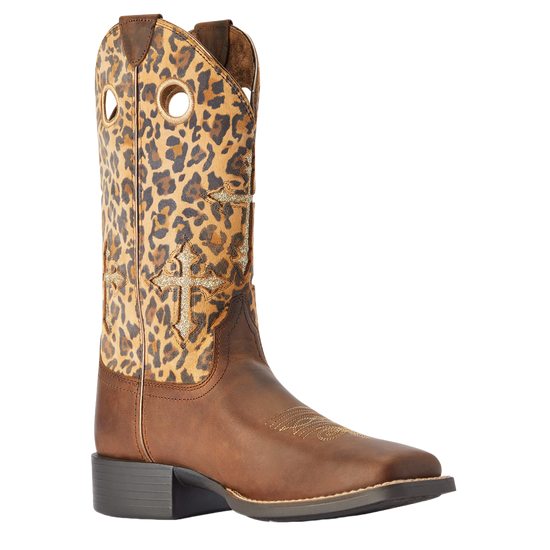 Ariat® Ladies Round Up Crossroads Brown Leopard Western Boots 10042384