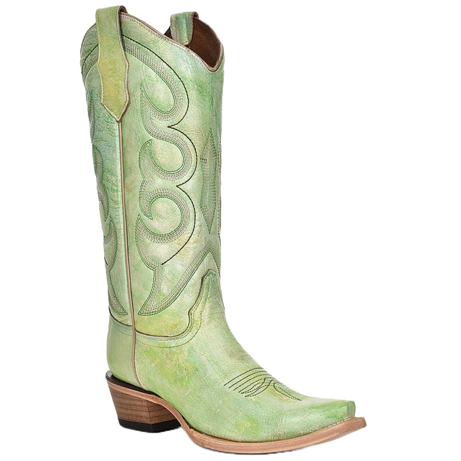 Circle G by Corral Ladies Hand Painted Lime Green Snip Toe Boots L5969