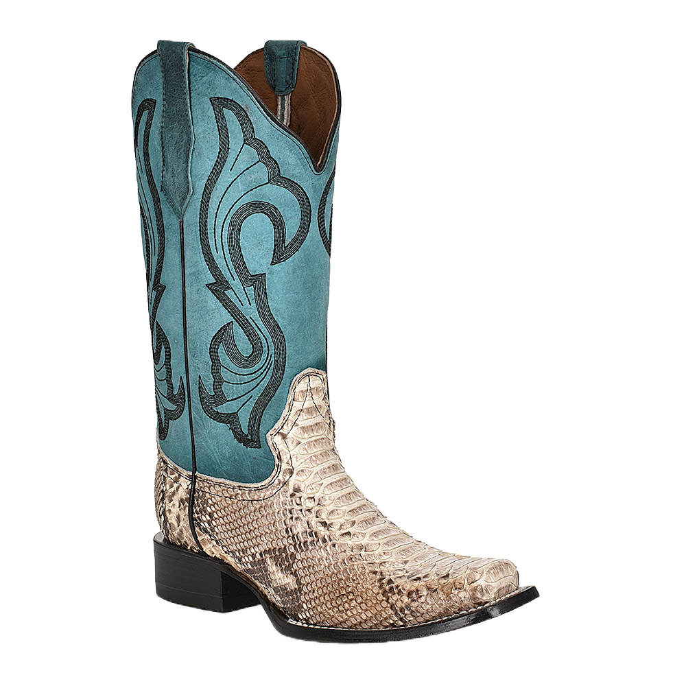 Python Turqoise Circle G by Corral Ladies Natural Python & Turquoise Embroidered Squar