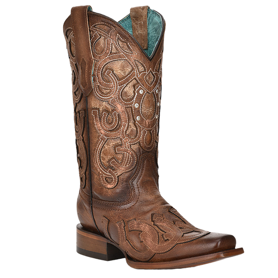 Corral® Ladies Horseshoe & Crystal Embroidered Brown Snip Toe Boots Z5136