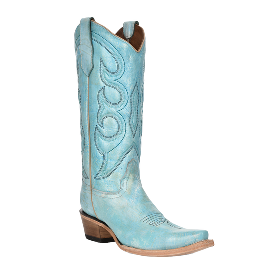 Circle G by Corral Ladies Sky Blue Hand Painted Snip Toe Boots L5982
