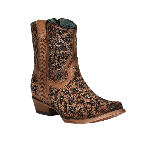 Corral® Ladies Sand Inlay & Embroidery Round Toe Ankle Boots C3824