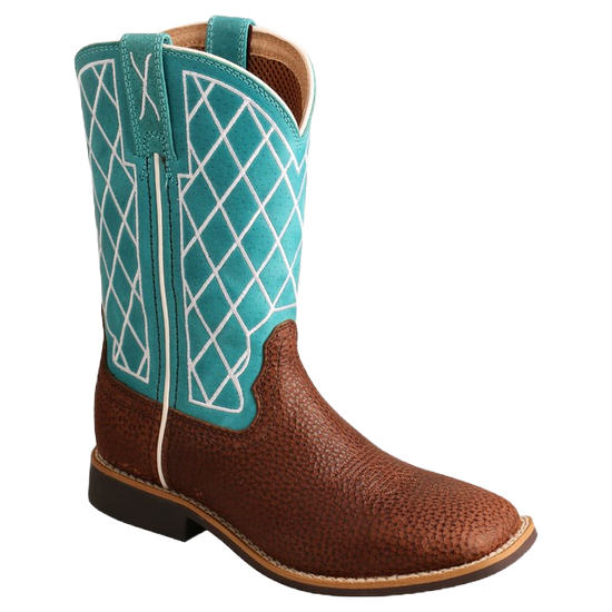 Twisted X Kid's Top Hand Distressed Saddle & Teal Boots YTH0015
