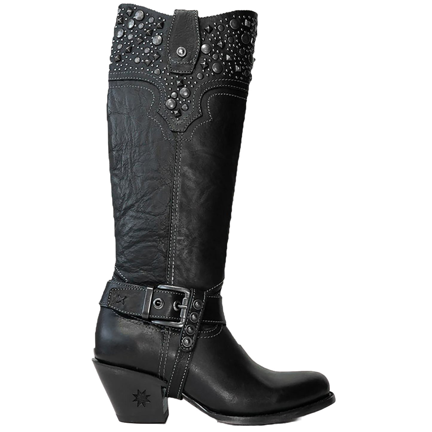Black Star Ladies Levelland Studded Black Tall Western Boots WBRO001