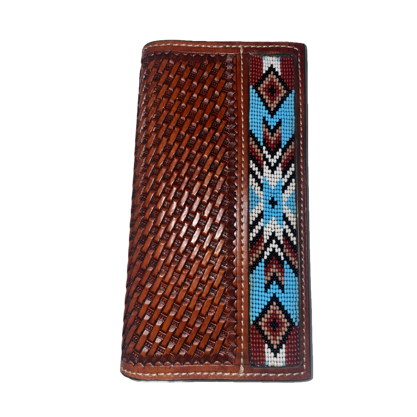Twisted X® Basket Weave & Beaded Brown Leather Wallet XH-1014R