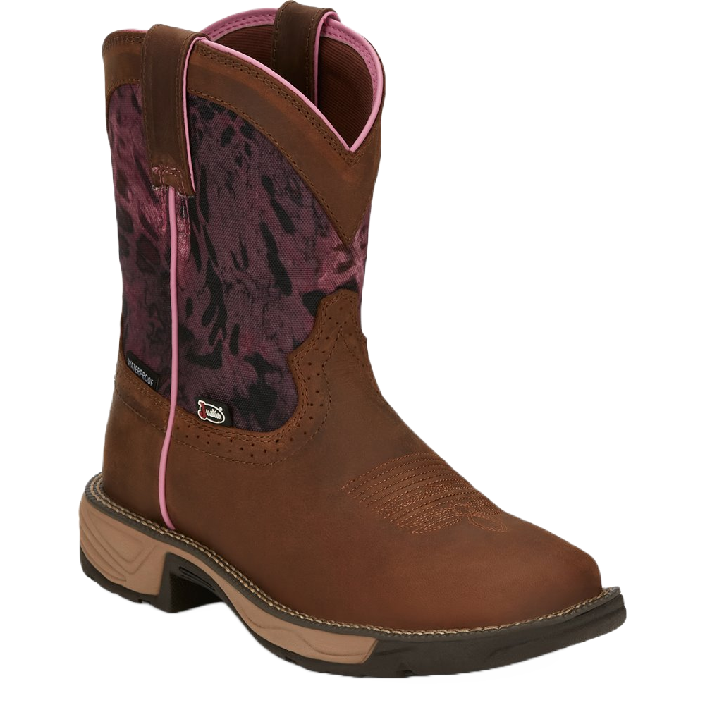 Justin Work Ladies Rush Pink Out Camo Square Toe Pink & Brown Boots SE4358