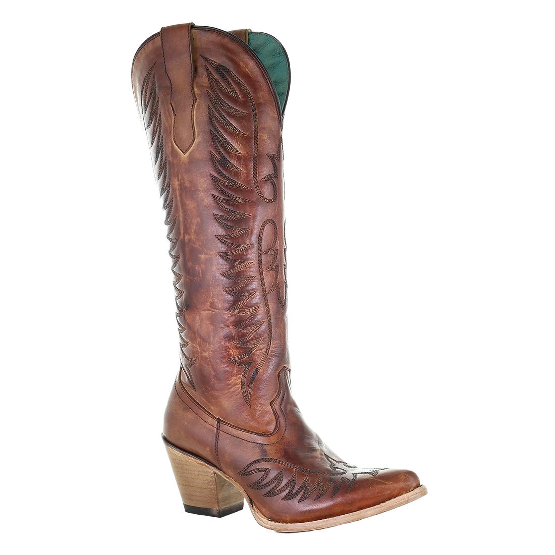 Corral Ladies Cognac Brown Embroidery Tall Leather Boots E1570
