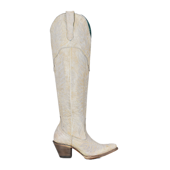 Corral Ladies Over The Knee Distressed White Round Toe Boots A4311