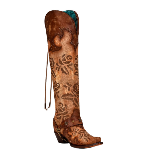 Corral Ladies Sand Overlay & Floral Embroidery Tall Top Boots A4209
