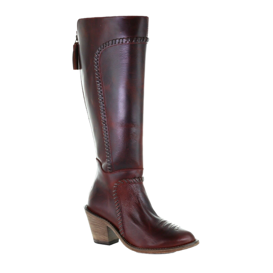 Corral Ladies Burgundy Woven & Zippered Leather Tall Top Boots F1198