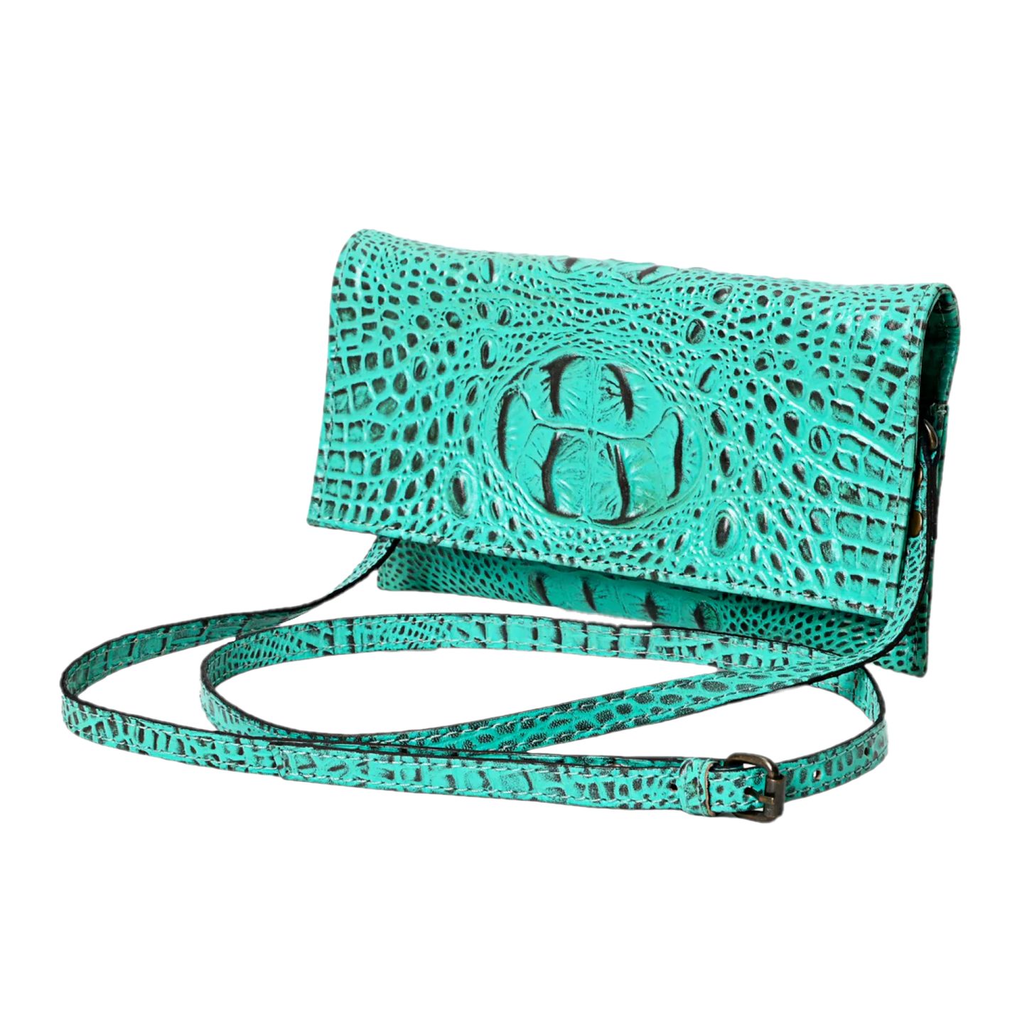American Darling® Ladies Turquoise Alligator Print Clutch ADBG973A