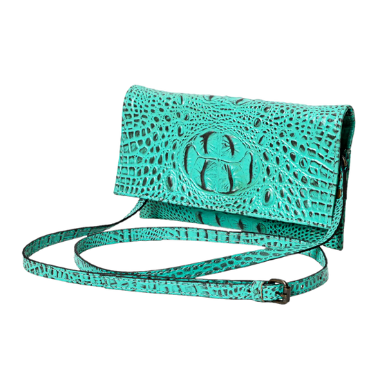American Darling® Ladies Turquoise Alligator Print Clutch ADBG973A