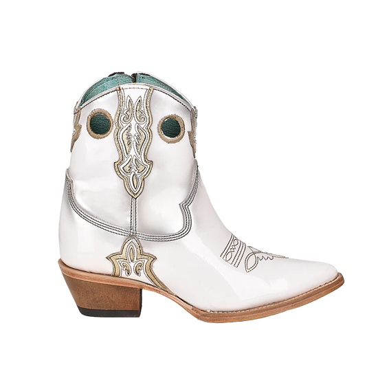 Corral® Ladies White & Gold Overlay Pointed Toe Ankle Booties C3898