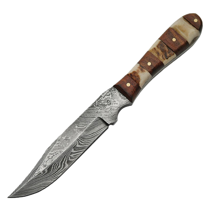 Damascus Steel Stag & Wooden Handle Knife DM-1108