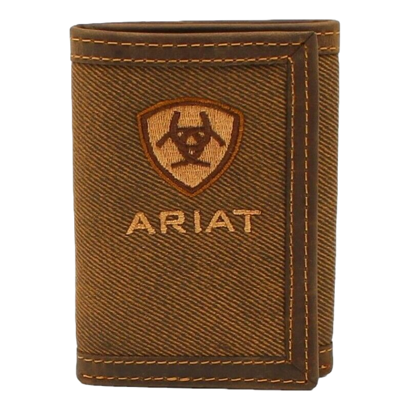 Ariat Brown Cotton Center Tri-Fold Wallet W/ Embroidered Logo A3542408