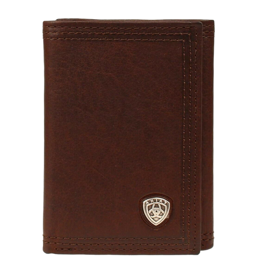 Ariat Dark Copper Tri-Fold Wallet with Small Shield Logo A35122283