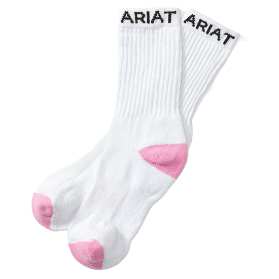 Ariat Ladies 3 Pack White & Pink Crew Socks A2500605