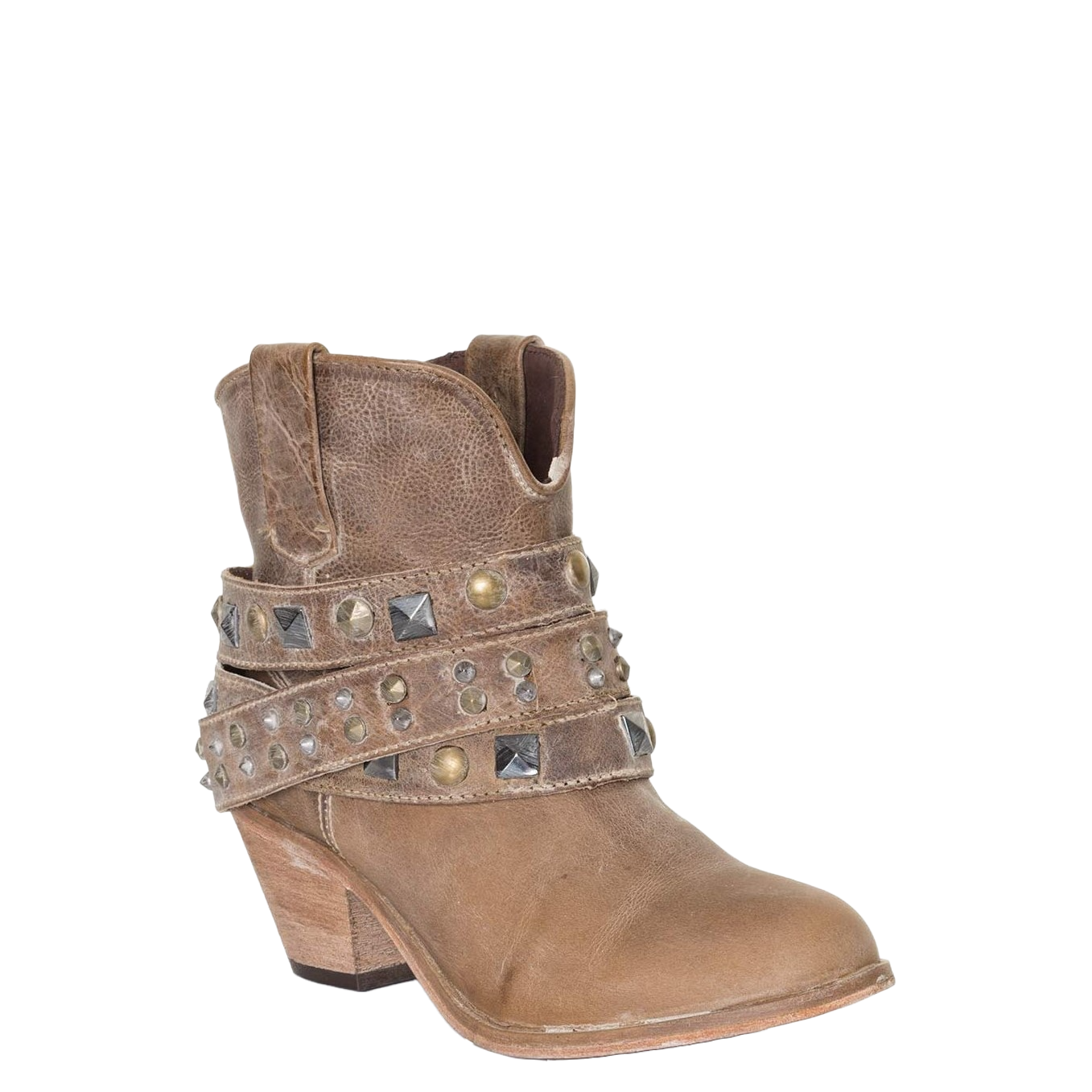Corral Ladies Saddle Brown Studded Strap Ankle Boots P5020