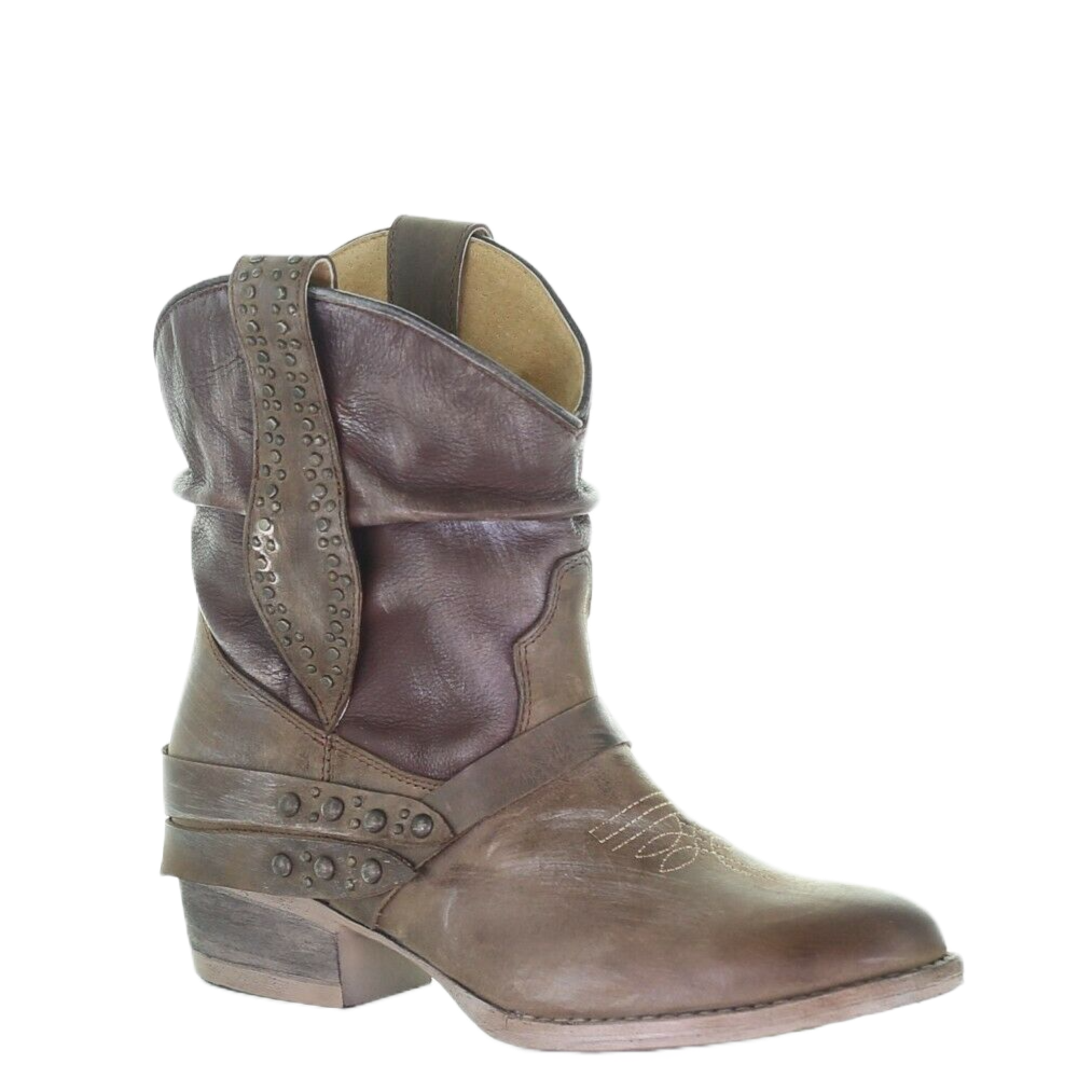 Circle G by Corral Ladies Slouch & Studs Brown Ankle Boots Q0172