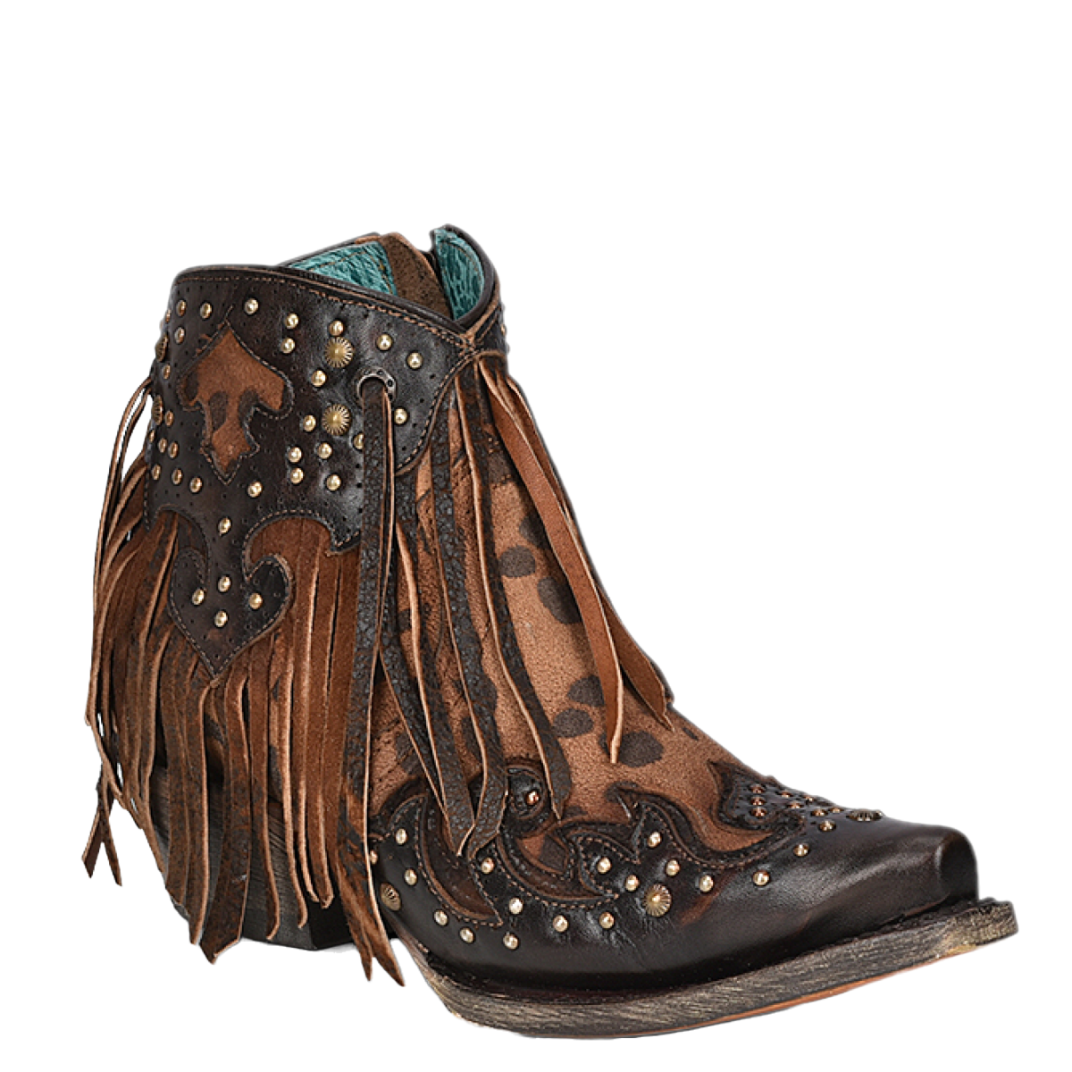 Corral Ladies Fringed Honey Brown Leopard Print Booties A4280