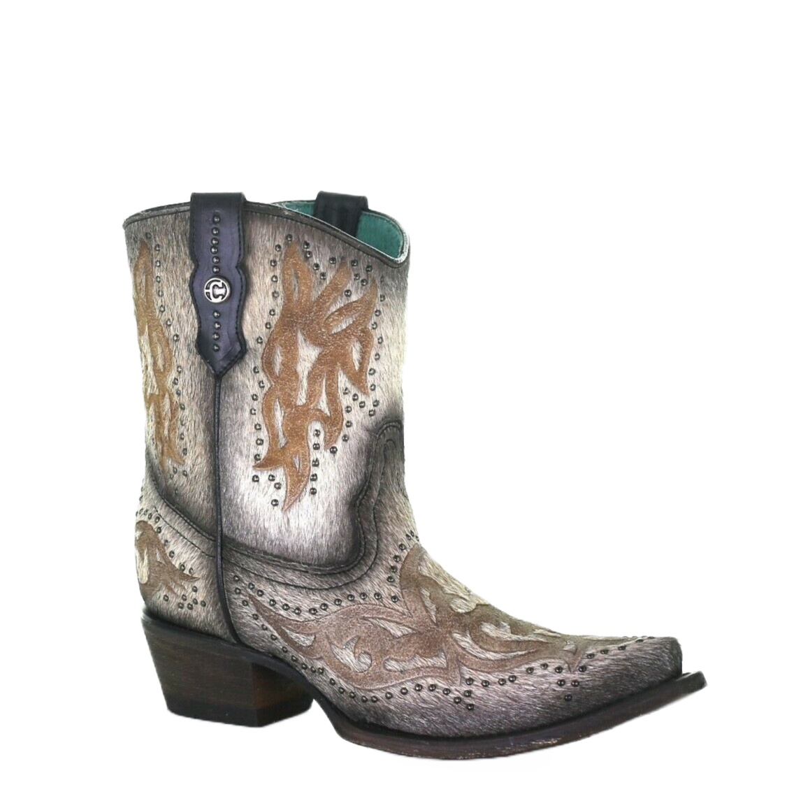 Corral Ladies Grey Fur Laser & Studs Shortie Boots C3638