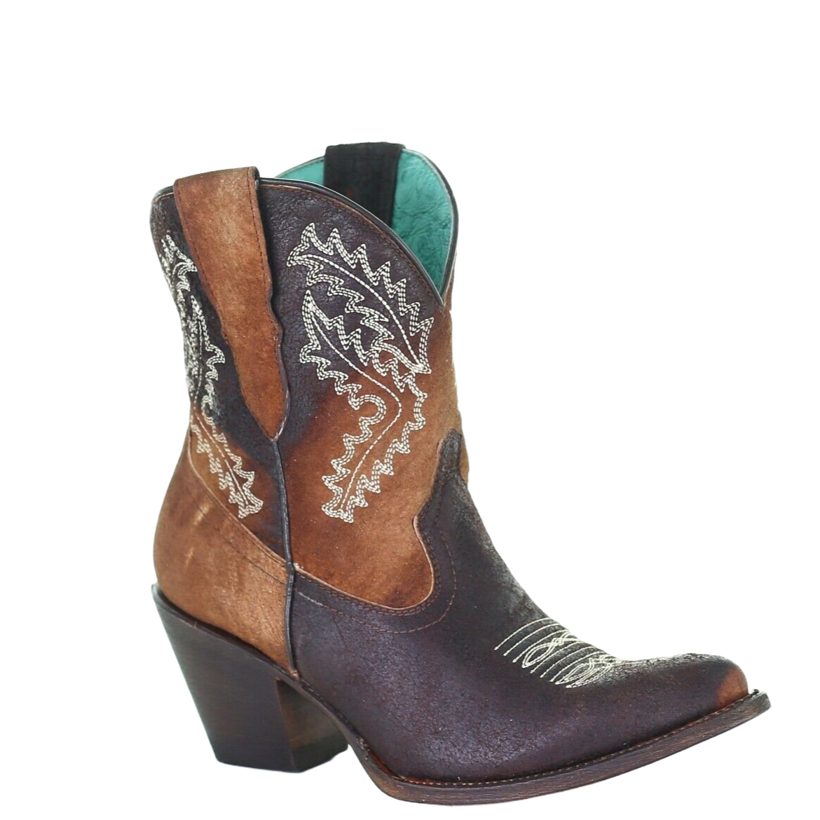 Corral Ladies Chocolate and Tan Shadow Ankle Boot w/ Western Embroidery E1651