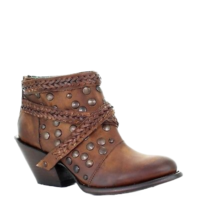 Corral Ladies Chocolate Harness & Studs Shortie Ankle Boots Z0060