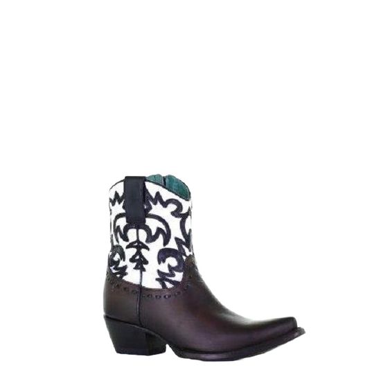 Load image into Gallery viewer, Corral Ladies Black &amp;amp; White Overlay And Embroidery Ankle Boots C3758
