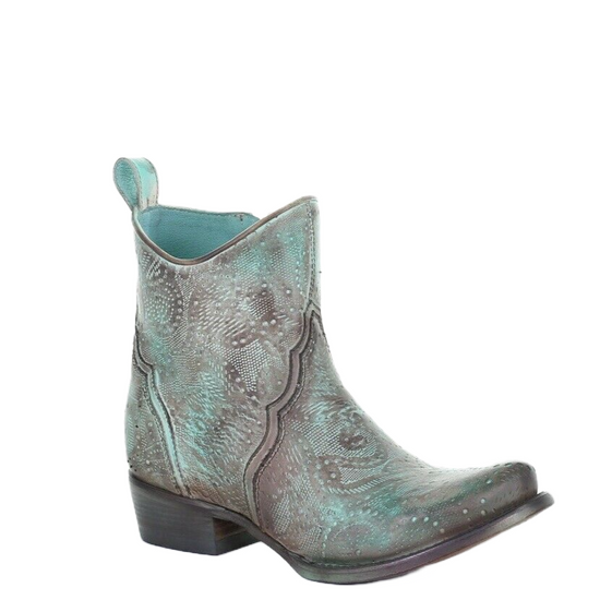 Corral Ladies Turquoise Cutout & Hand Painted Ankle Boots C3493