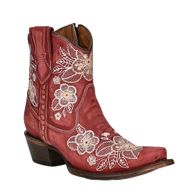 Circle G By Corral® Ladies Red Floral Embroidered Booties L5875