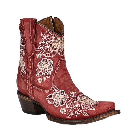Circle G By Corral® Ladies Red Floral Embroidered Booties L5875