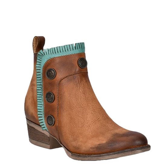 Circle G By Corral Ladies Distressed Brown & Turquoise Fringe Booties Q0211