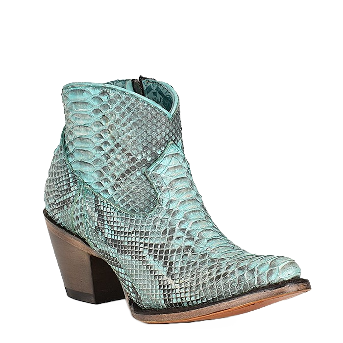 Corral Ladies Full Python Turquoise Round Toe Booties A4323